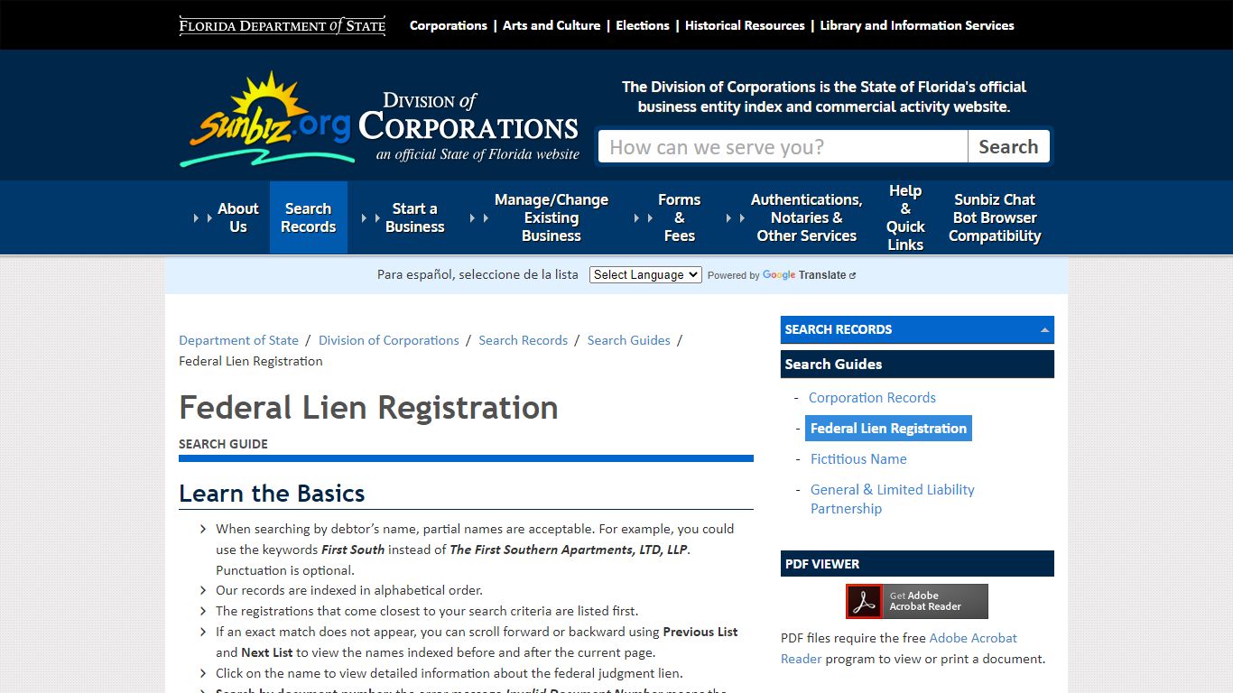 Federal Lien Registration - Division of Corporations - Florida